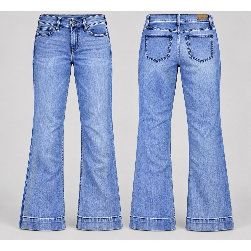 Ariat Jeans Womens 28r/32 Blue Trouser Wide Leg Mid Rise Stretch Denim 2 tone